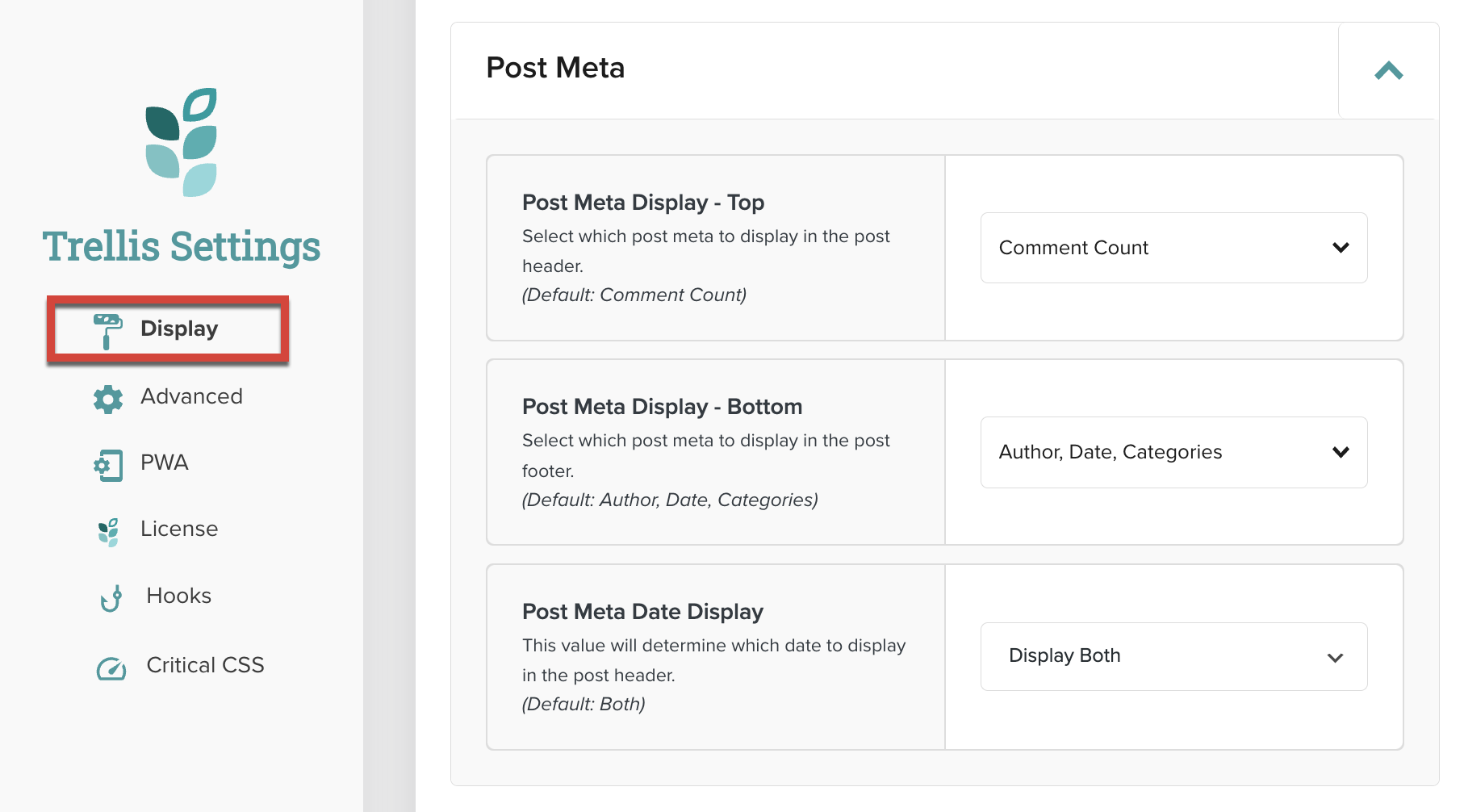 Post Meta options in Trellis Settings.