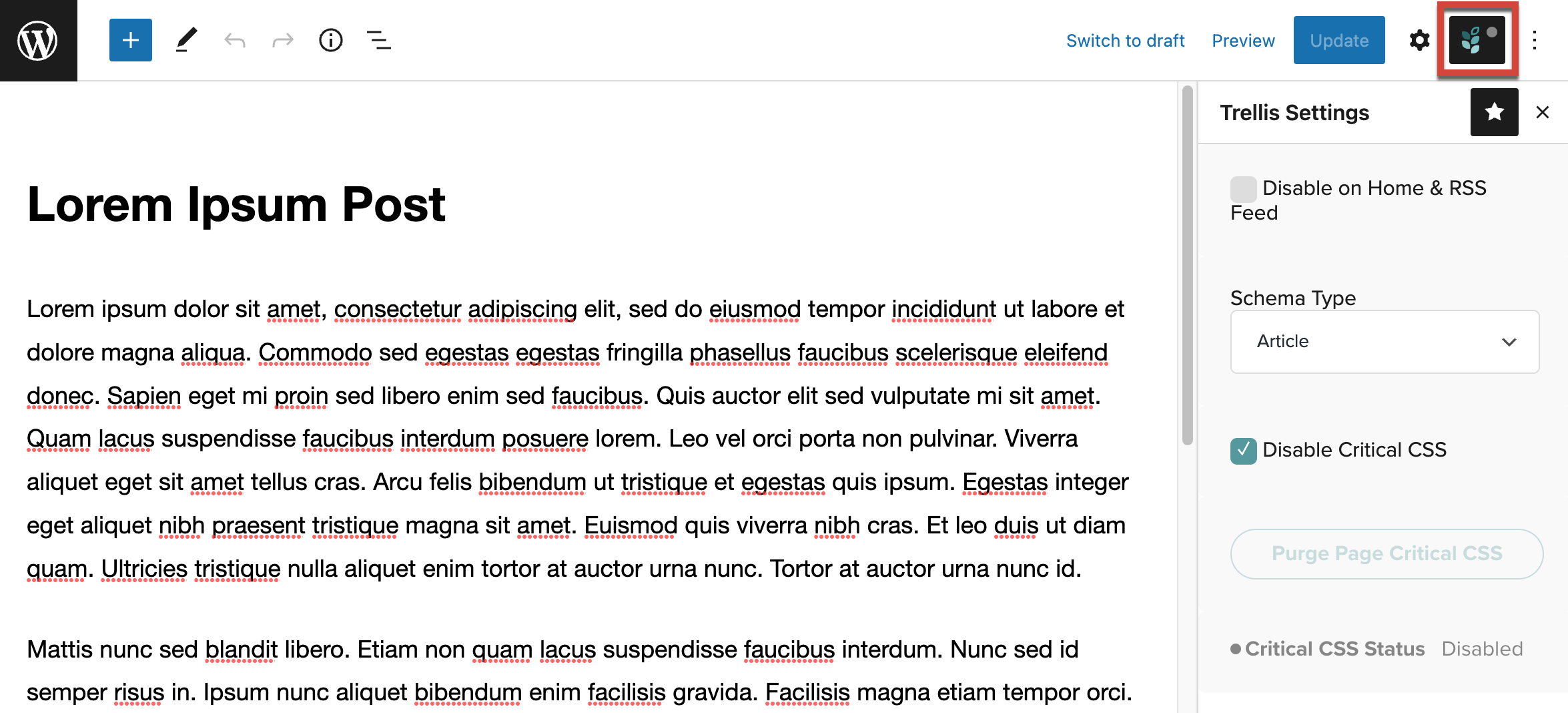 Trellis Post settings in the Gutenberg editor.