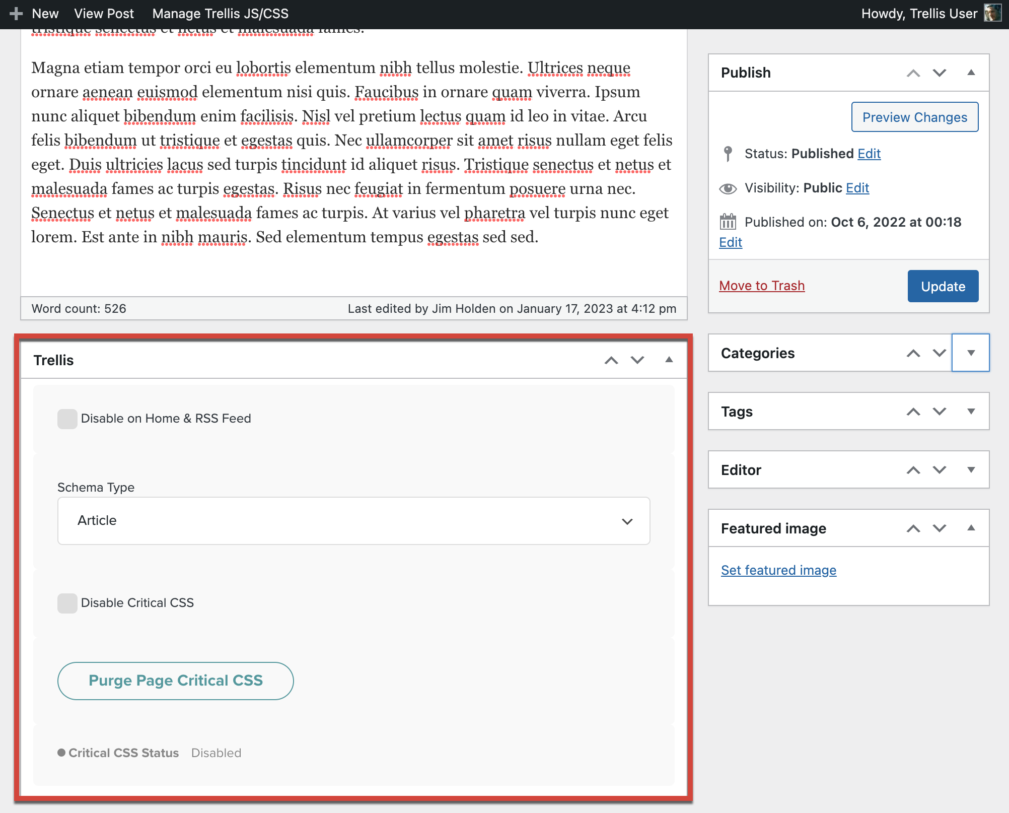 Trellis Post settings in the Classic editor.